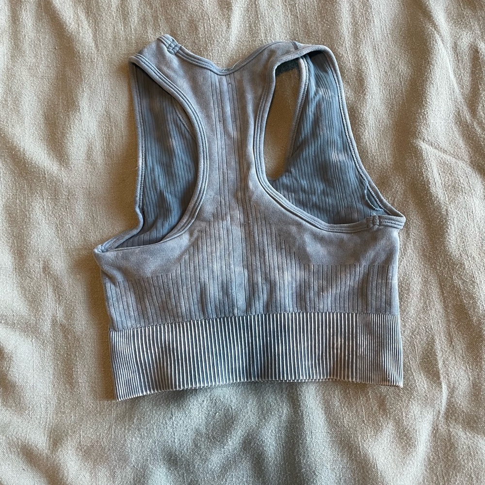 Ribbed Racerback Crop Tank Top - Gray - Picture 2 of 4